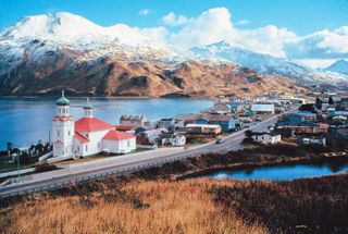 A Department of Transportation photo captures Unalaska, part of Alaska's Aleutian Islands.