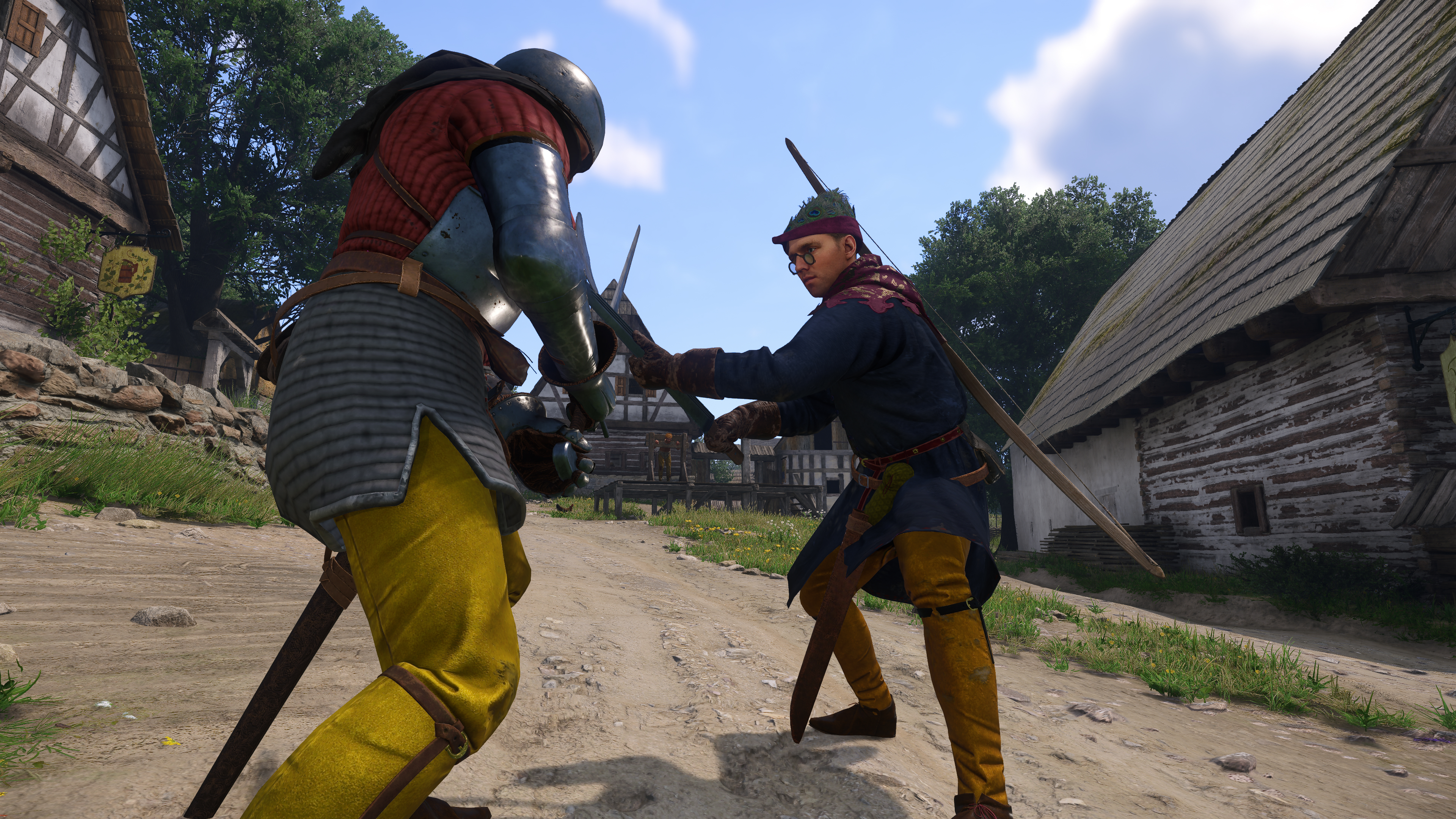 Henry and an armoured figure fight.