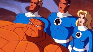 Four superheroes in a 1990s animated TV show