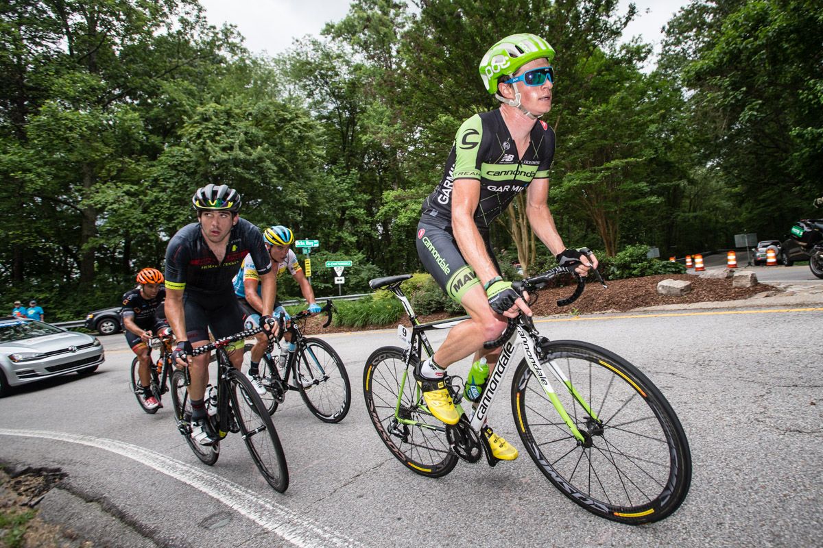 Ben King (Cannondale-Garmin) leading the break up Lookout Mountain.
