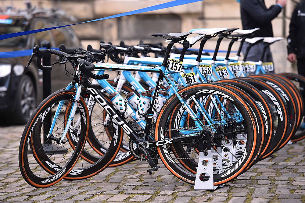AG2R La Mondiale bikes all nicely lined up ahead of Paris-Roubaix