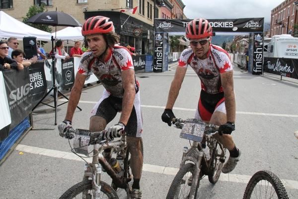 Second placed Stef Widmer (left) and Marty Lazarski of Team Rocky Mountain show the strain of stage 1