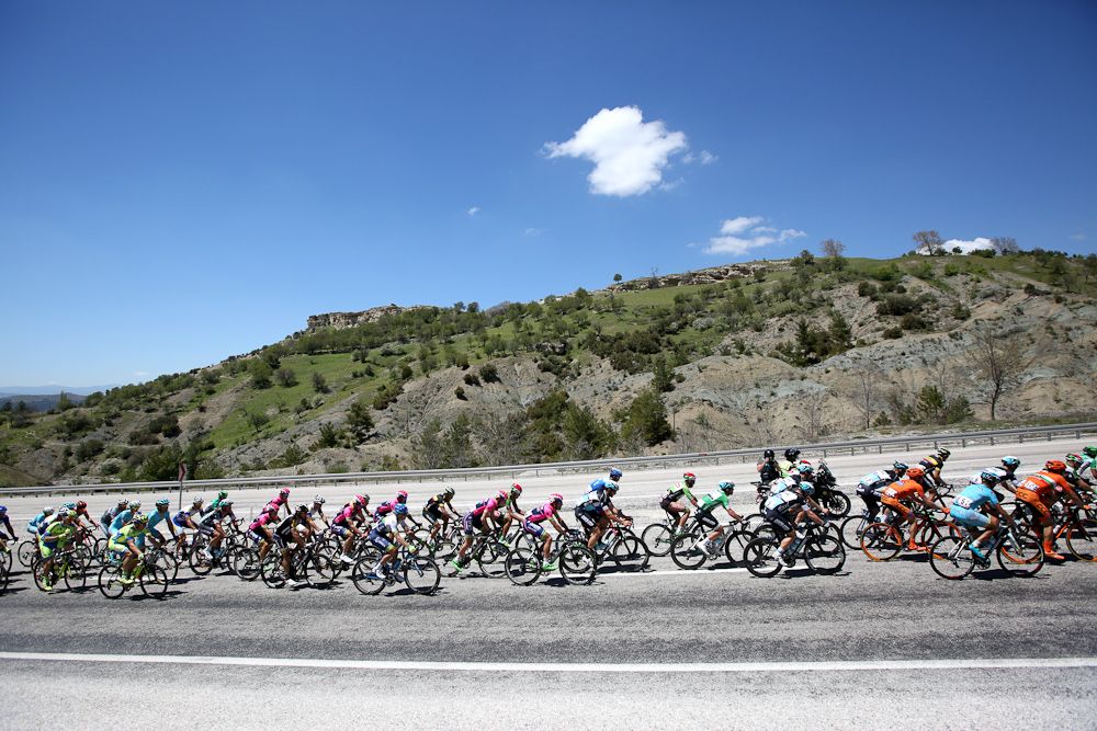 The peloton rides during stage 5 at the Tour of Turkey.