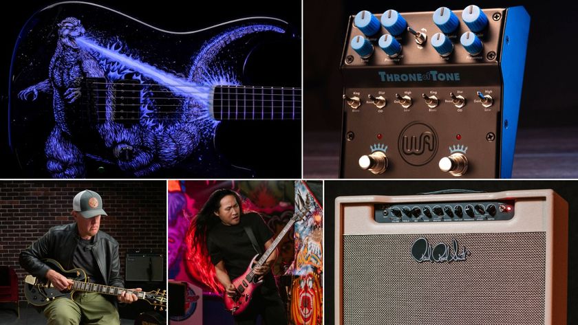 Fender Godzilla Strat, Warm Audio Throne of Tone, Epiphone Joe Bonamassa Black Beauty Les Paul, PRS SE Chleo Herman Li, PRS DGT 15 combo amp