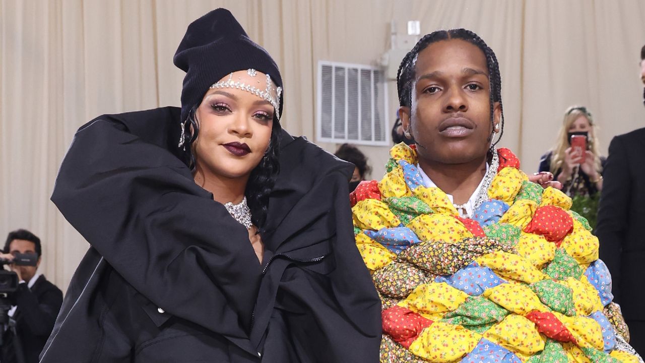 Rihanna and ASAP Rocky attend the 2021 Met Gala benefit &quot;In America: A Lexicon of Fashion&quot; at Metropolitan Museum of Art on September 13, 2021 in New York City. 