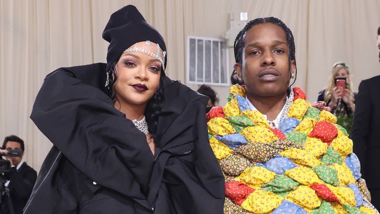 Rihanna and ASAP Rocky attend the 2021 Met Gala benefit "In America: A Lexicon of Fashion" at Metropolitan Museum of Art on September 13, 2021 in New York City.