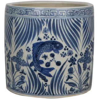 blue and white Fish Motif Planter