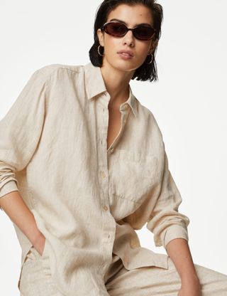 Pure Linen Collared Relaxed Shirt