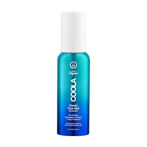 Coola Organic Sunscreen Spf 50 Sunblock Face Mist, Dermatologist Tested Skin Care for Daily Protection, Vegan and Gluten Free, Natural Fragrance, 3.4 Fl Oz