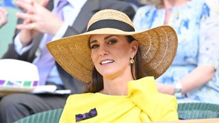 Kate Middleton wearing the Saffron Straw Floppy Sun Hat by LK Bennett