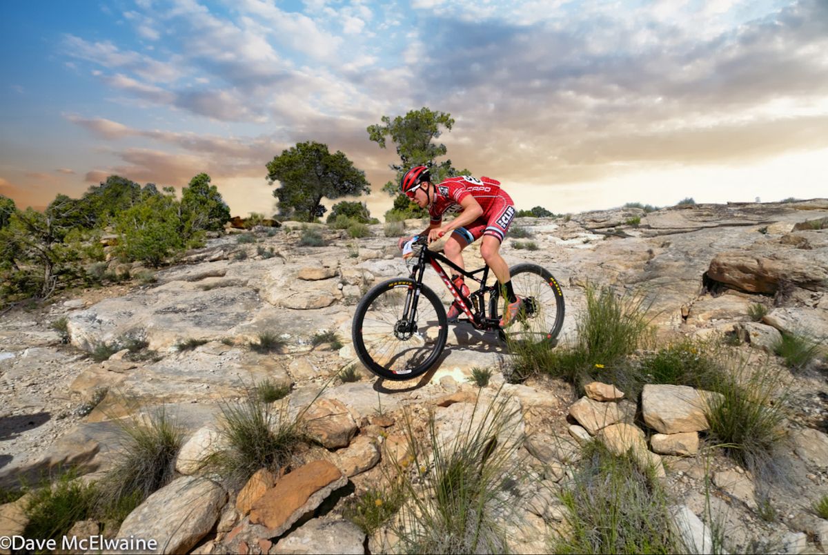 Garrett Gerchar (Clif Bar) traverses some technical terrain at the 2016 Grand Junction Off-Road