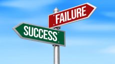 An illustration of two street signs: one in green reading "SUCCESS" pointing left, the other in red reading "FAILURE" pointed right, against a blue sky.