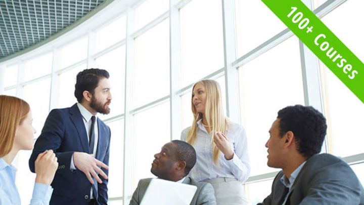 Group of diverse genders and ethnicities having a meeting