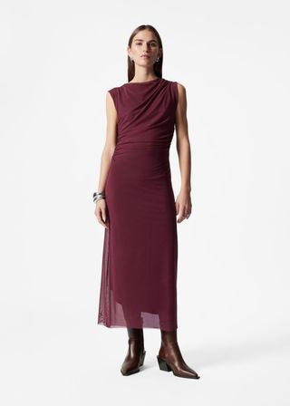 Draped Sleeveless Midi Dress