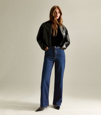Dark Blue Adalae High Waisted Wide Leg Jeans