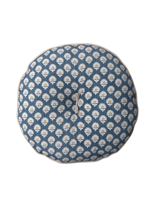 Round Block Print Pillow Blue/Neutral