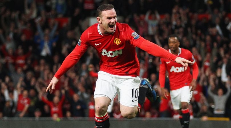 Wayne Rooney celebrates a goal for Manchester United against Fulham in March 2012.