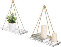 MyGift 17-inch Whitewashed Wood Hanging Rope Swing Shelves | £21.50 for two