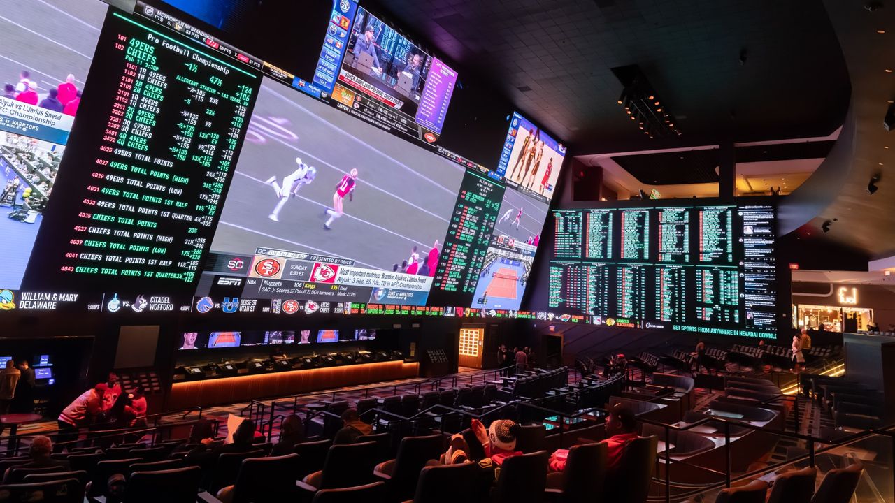 A view of the sportsbook at the Circa Resort &amp; Casino during the 2024 Super Bowl. 