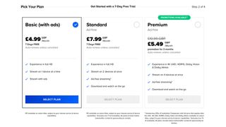 A screenshot of the three Paramount Plus plans in the UK and Ireland