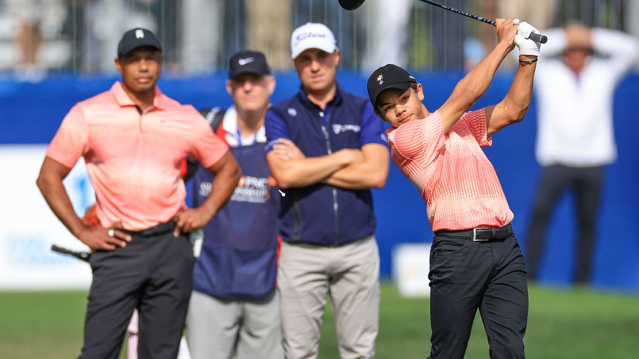 Tiger Woods and Charlie Woods during the PNC Championship at Ritz Carlton Golf Club