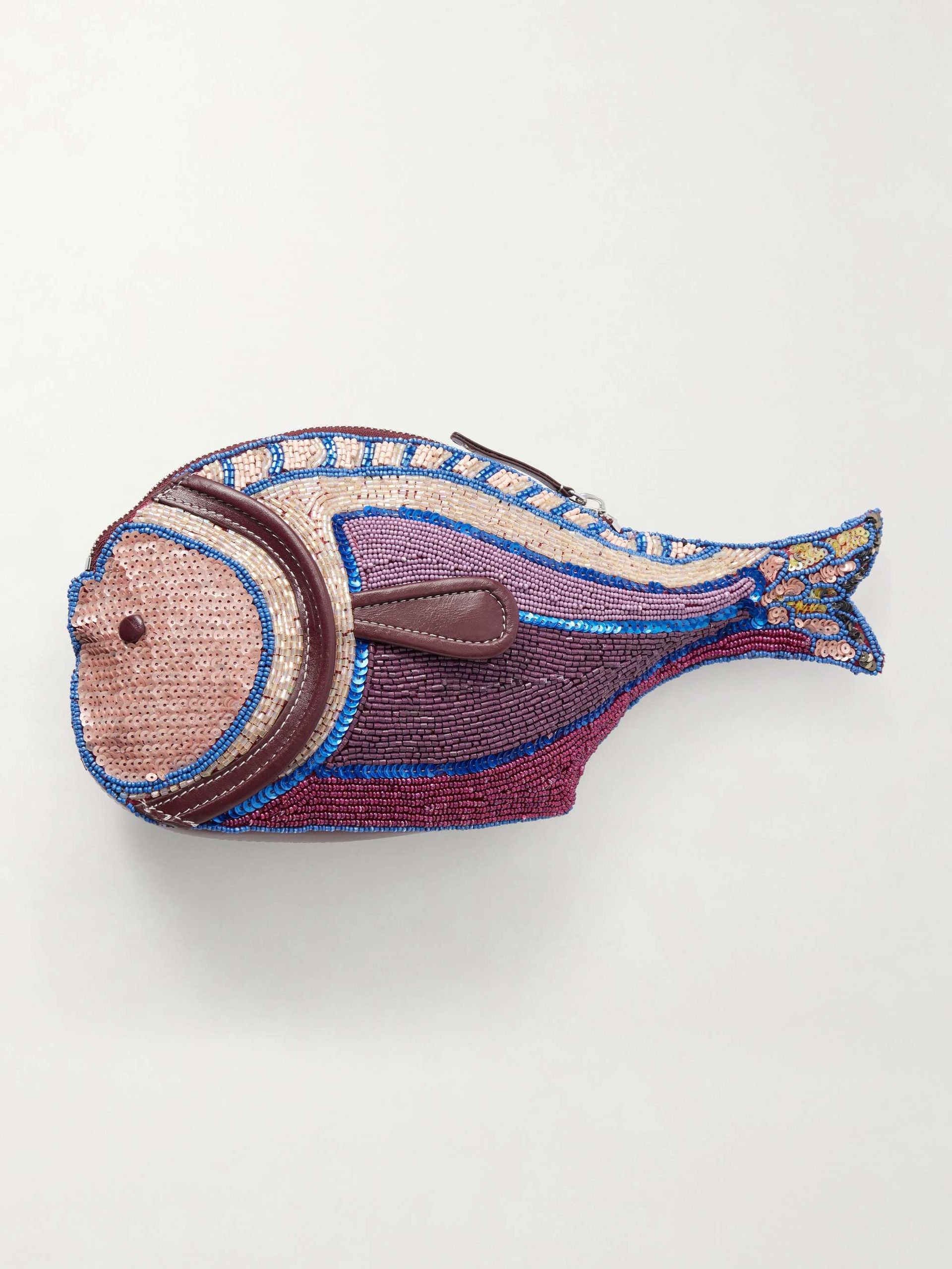 Pesce Beaded Leather Clutch