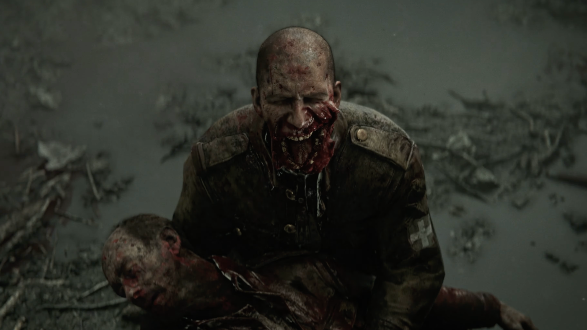 A man missing a jaw screams