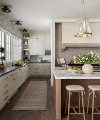 neutral kitchen with warm white cabinets