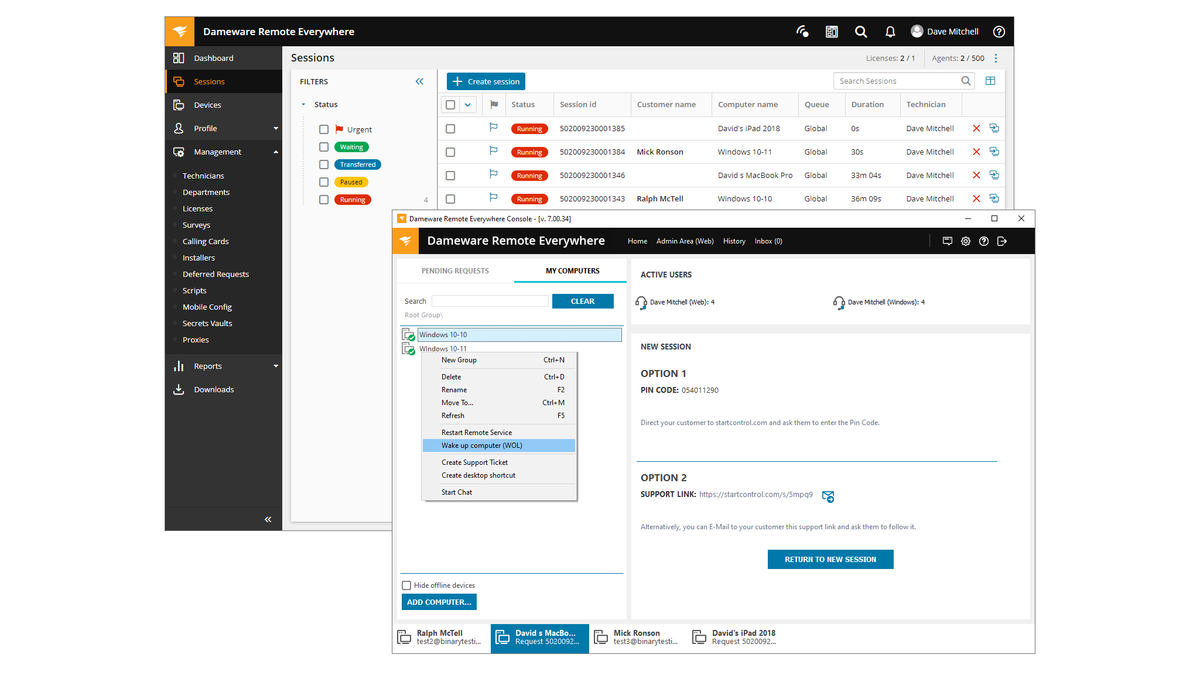 The SolarWinds Dameware interface