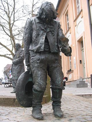 A statue of Kaspar Hauser stands in Ansbach, Germany.
