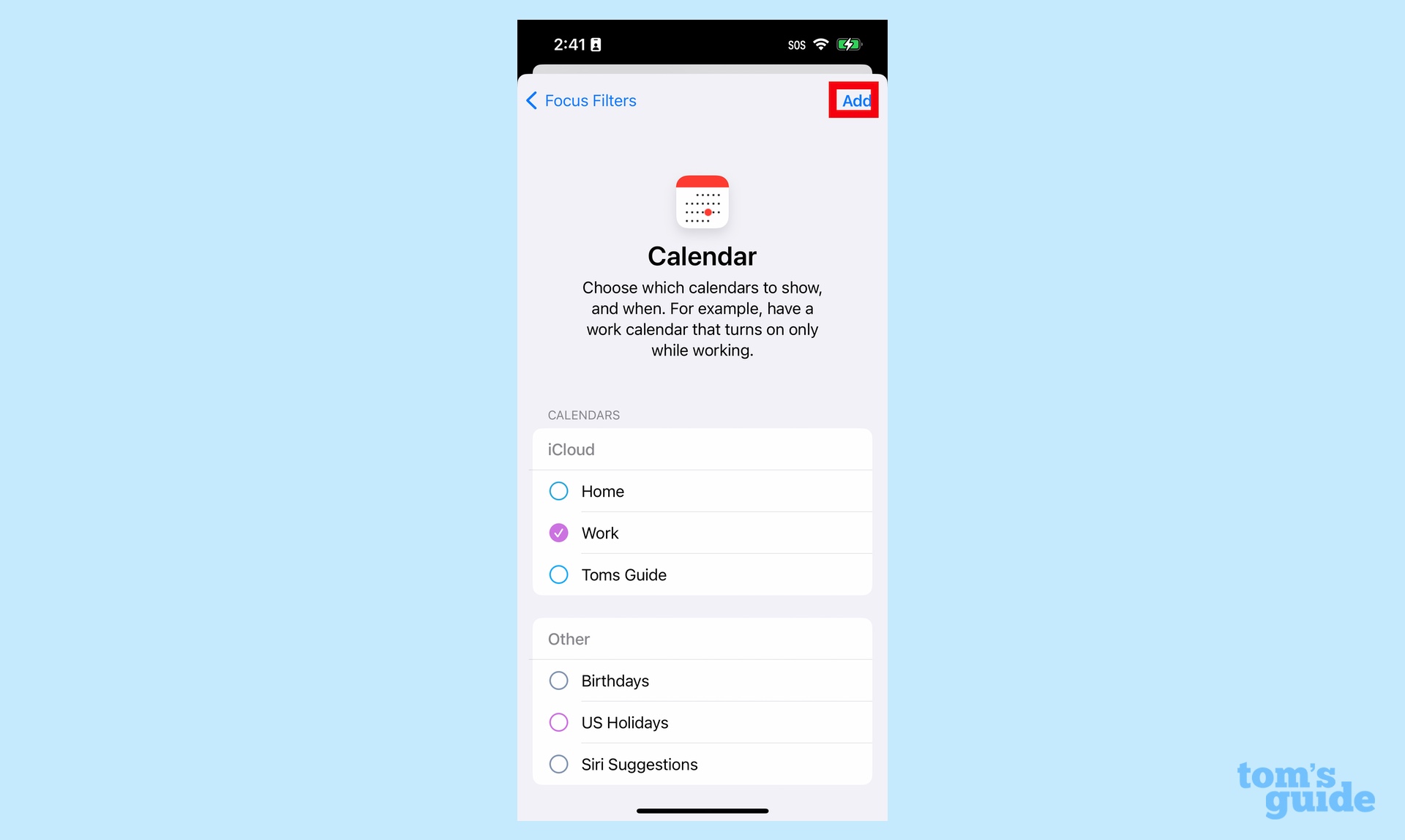 sélection d'un calendrier pour les filtres de mise au point en mode de mise au point iOS 16