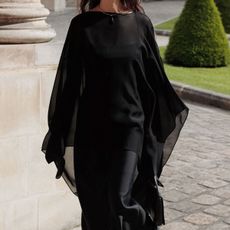@modedamour outfit photo in black chiffon sheer cape top
