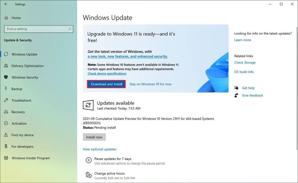 Windows Update upgrade to Windows 11 notification