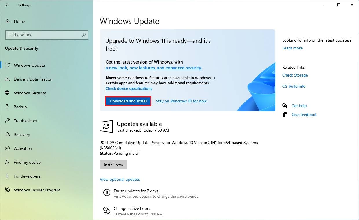 Windows Update upgrade notification to Windows 11