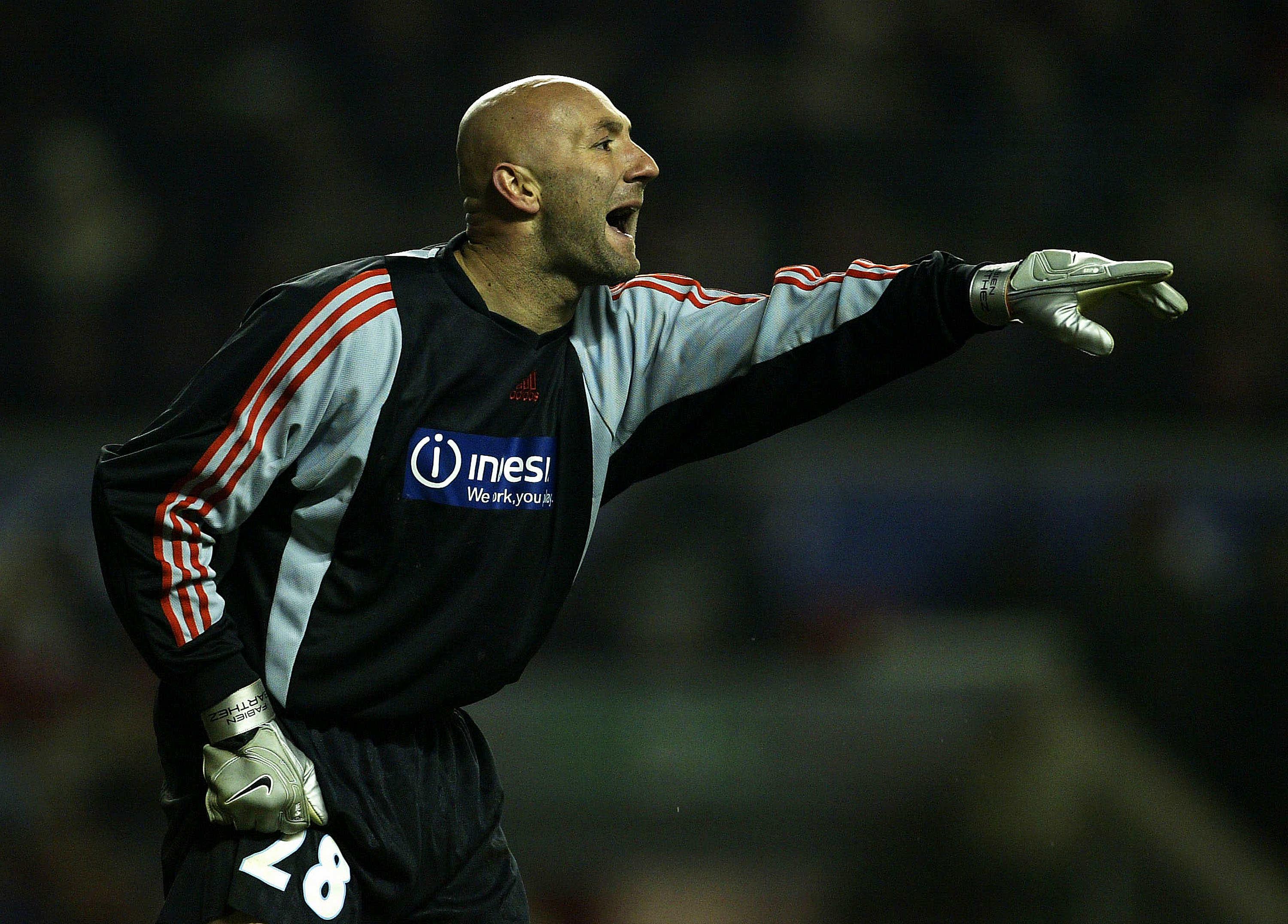 Fabien Barthez in action for Marseille against Liverpool in March 2004.