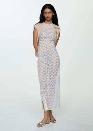 Floral Lace Dress With Opening - Women