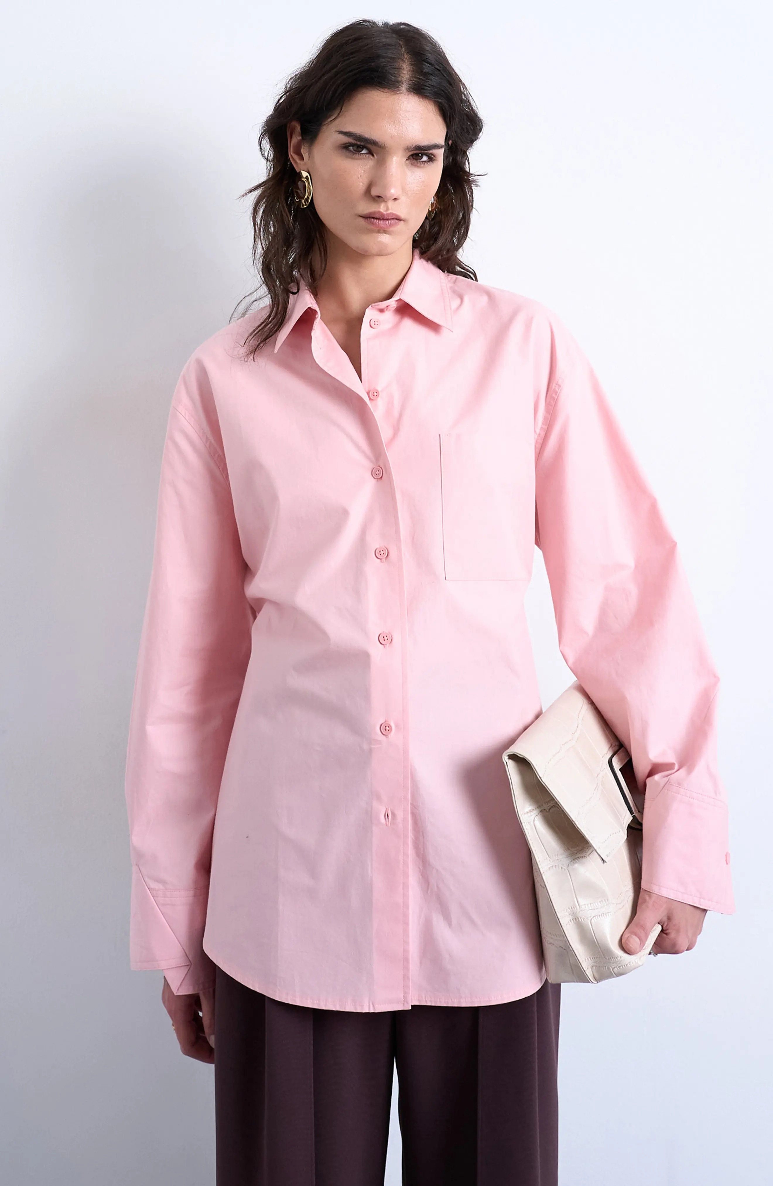 Topshop, Darted Cuff Oversize Button-Up Shirt