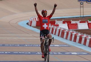 Fabian Cancellara (Saxo Bank) rides to a Paris-Roubaix win inside the famous velodrome.