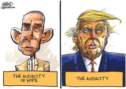Political Cartoon U.S. Trump Obama audacity of hope
