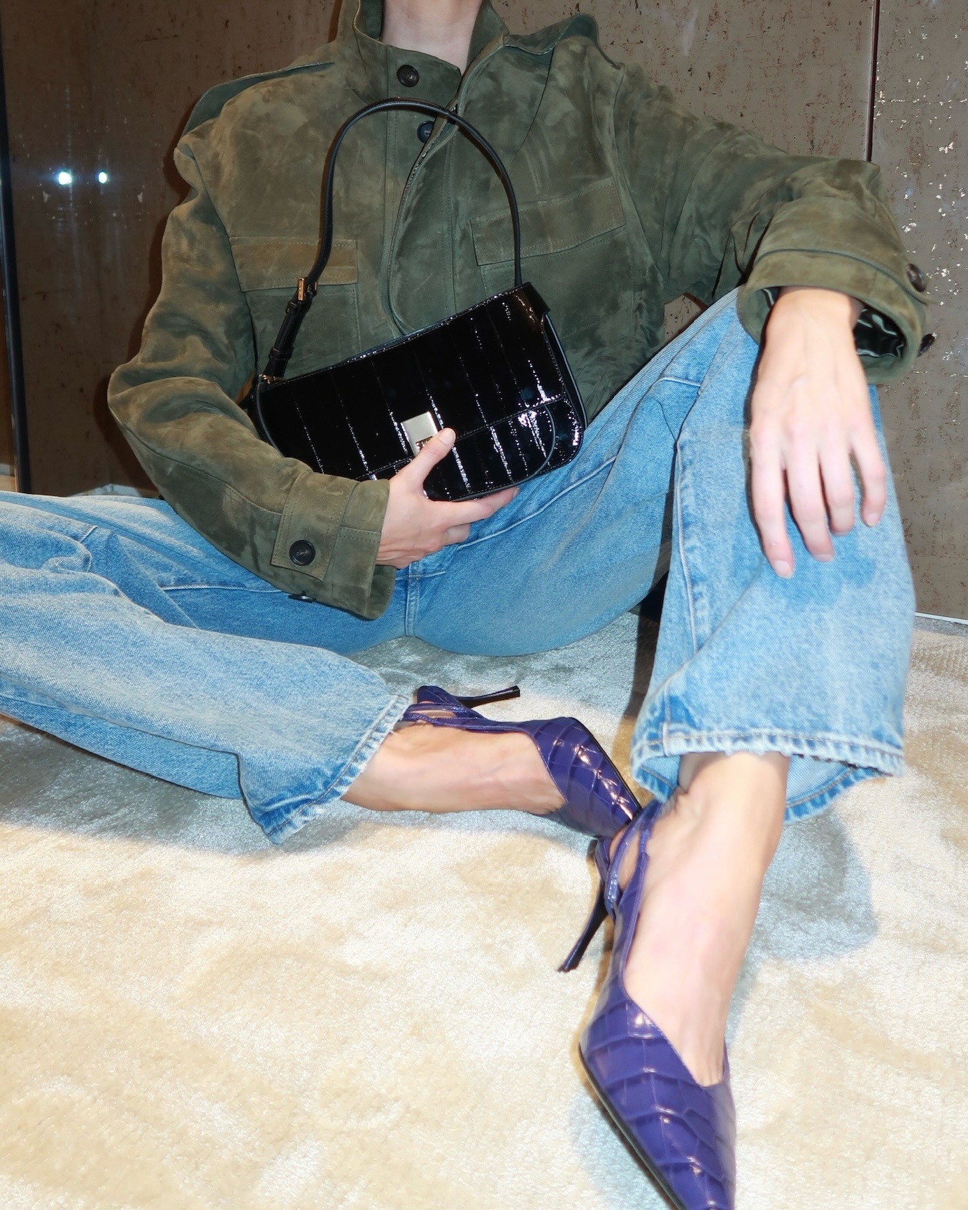 Elsa Hosk wearing fall 2026 shoe trend: purple