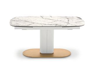 Milan Design Week Caligaris Cameo dining table in white with marble top and brass base