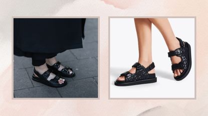 composite of chanel sandals and chanel sandal lookalikes in black 