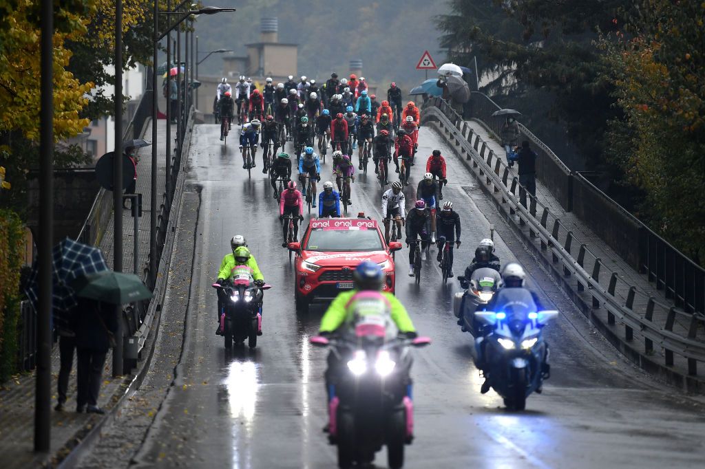 The Giro d'Italia rolled out of Morbegno but soon stopped after a rider protest