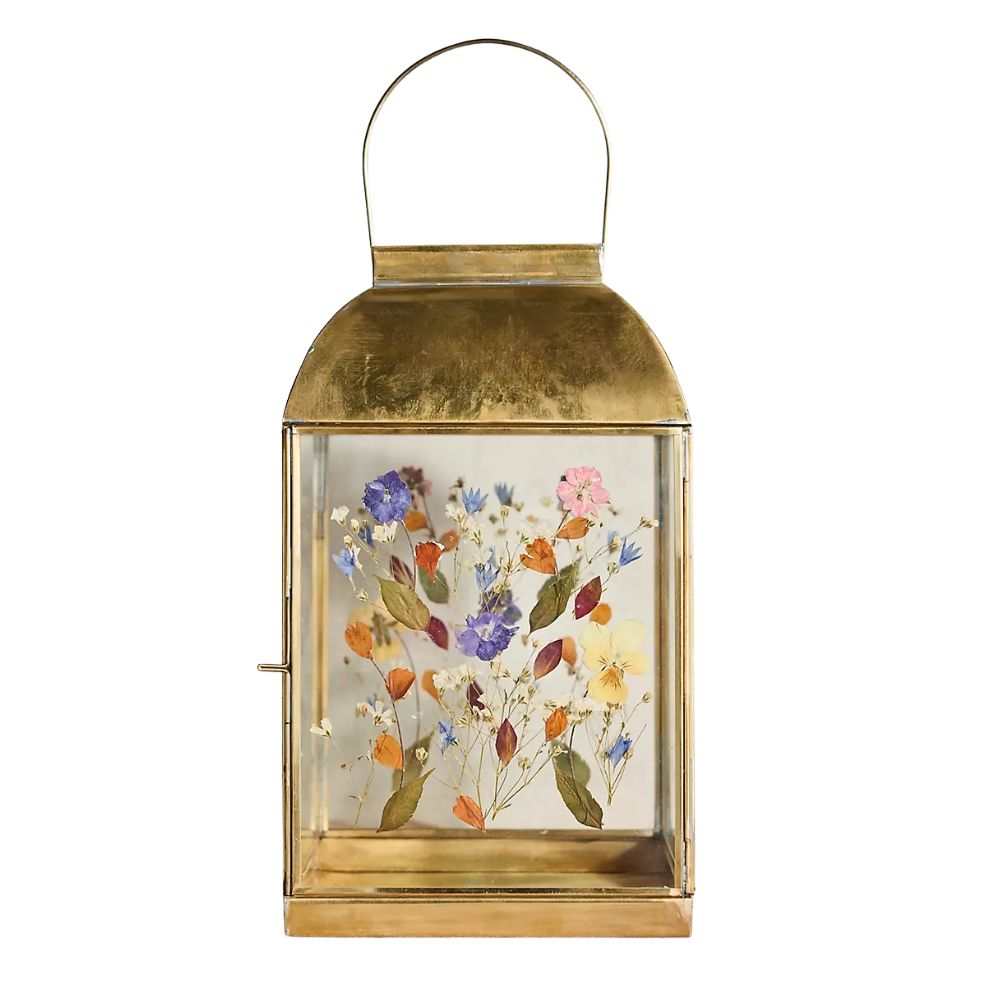 Pressed Floral Brass Lantern
