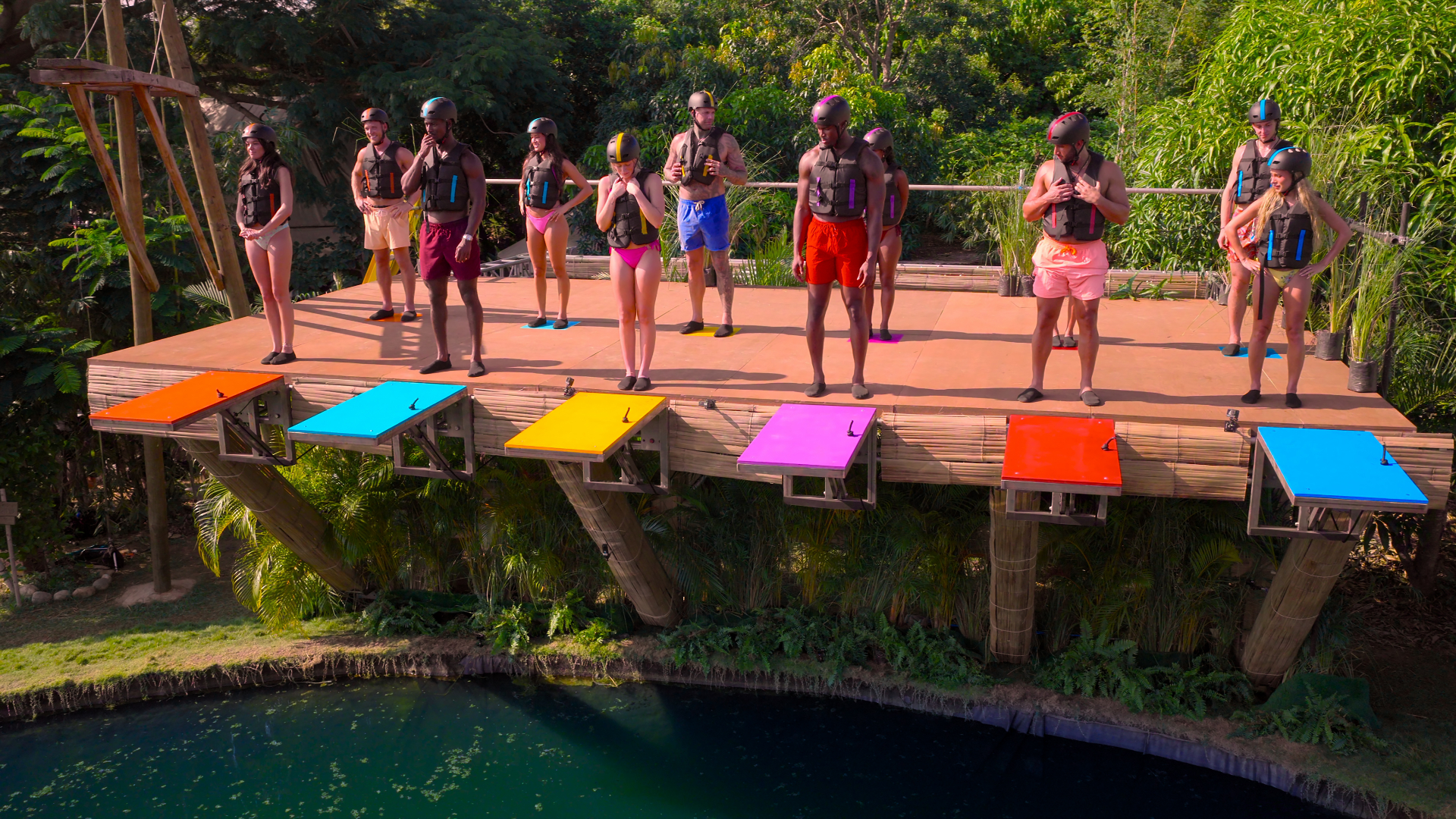 l-r Ally, Jimmy P., Yamen, Natalie, MacKenzie, Dave, Demari, Chris, Jimmy S., and Allison in Netflix's 'Perfect Match' season 4.
