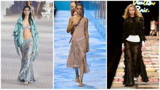 slip skirts on the Spring 2025 runways of Attico, Christian Dior, Louis Vuitton