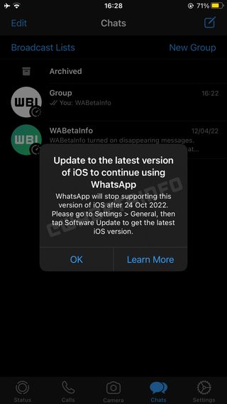 Image of Whatsapp ending support for iOS 10 and 11 users