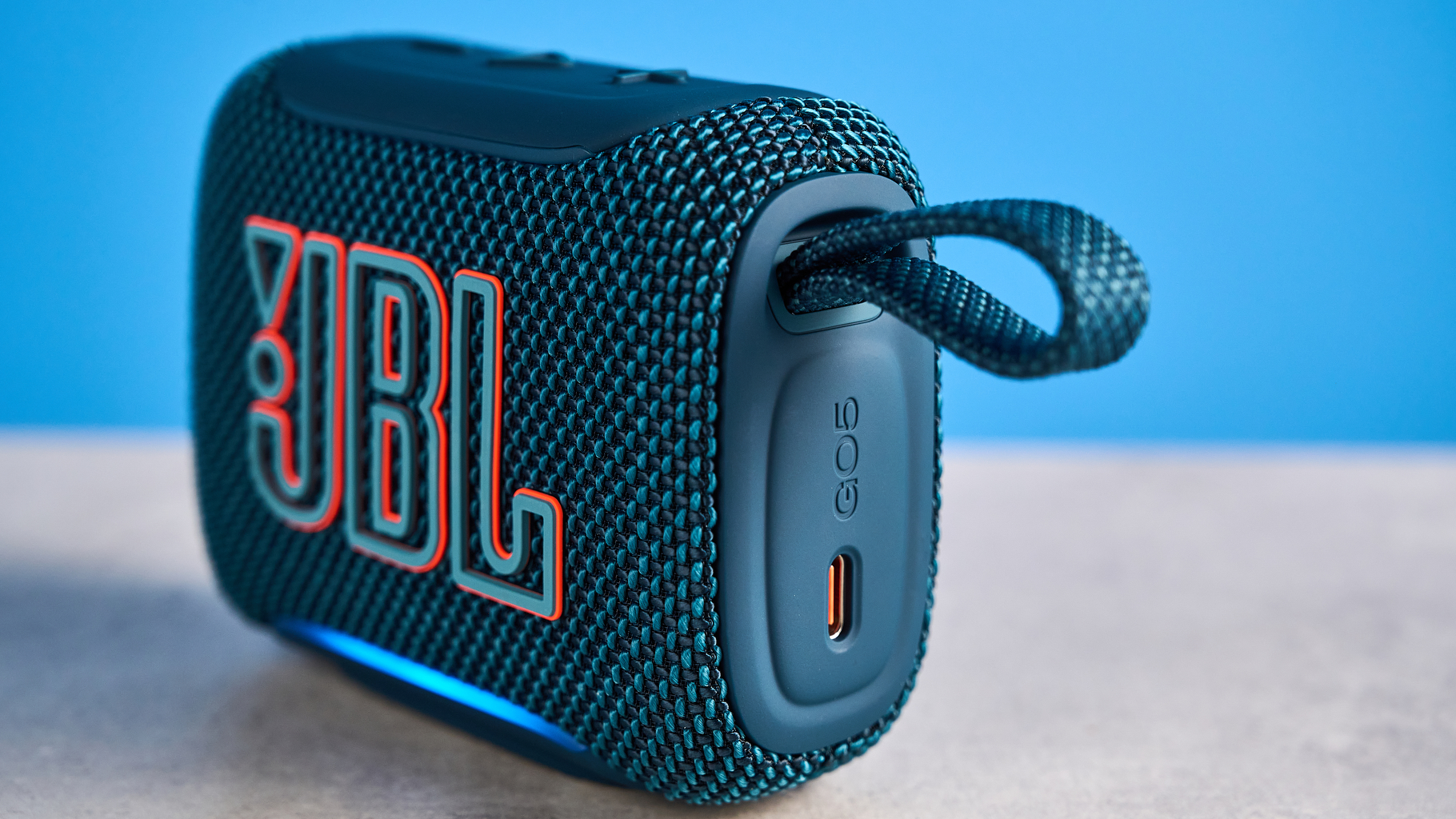 JBL Go 5 Bluetooth speaker in blue