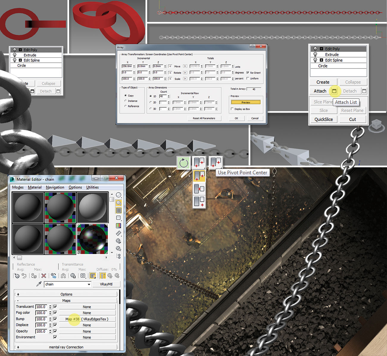 By starting with a simple circle you can build up a chain with relative ease