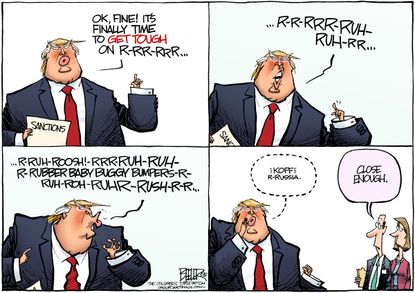 Political cartoon U.S. Trump Putin Russia sanctions